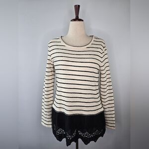 NWT RBX Cream & Black Striped Peplum Crochet Top Women's Size M
